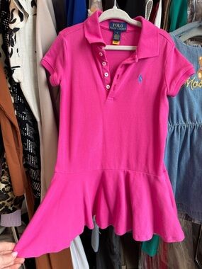 Polo by Ralph Lauren Hot Pink Girls' Polo Peplum Dress